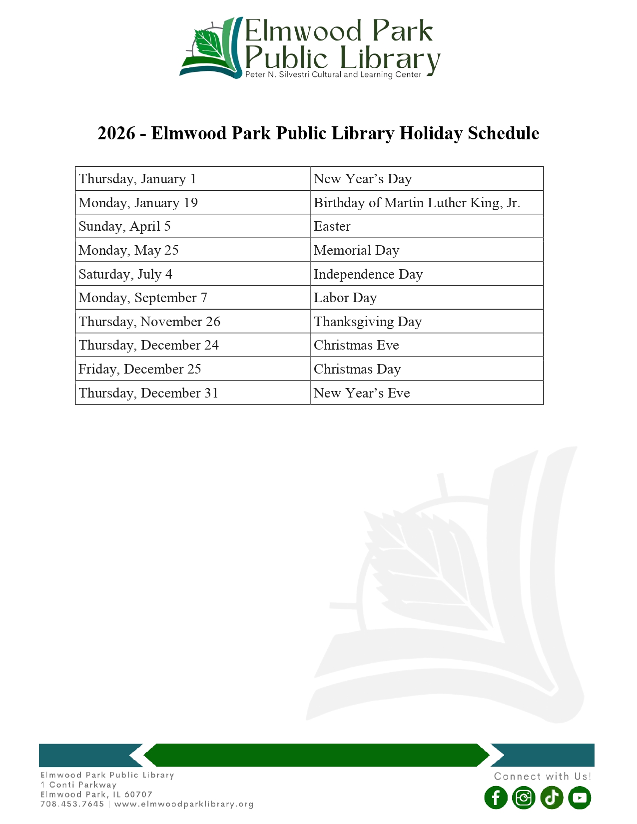 2026 Holiday Calendar page 0001